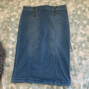 denim midi stretchy skirt